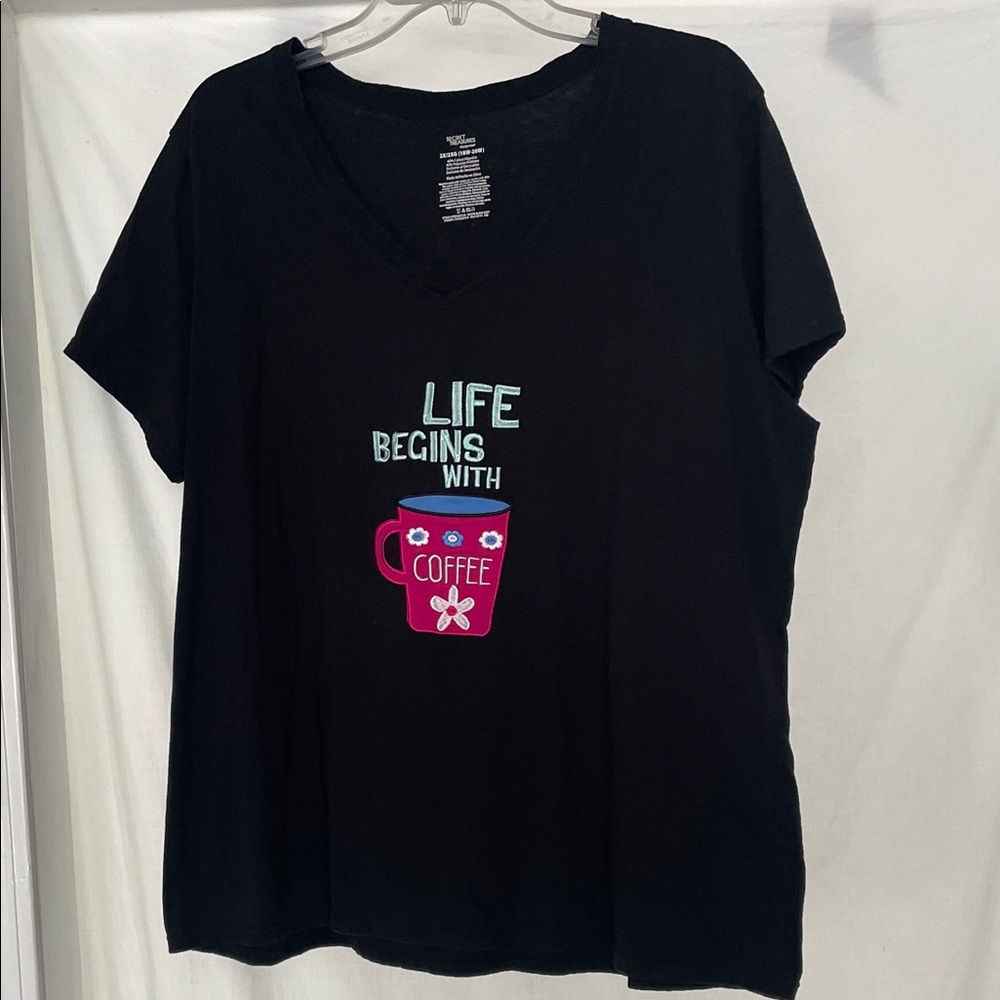 Black T-Shirt with Coffee Mug Graphic pajama tee secret treasures 2X